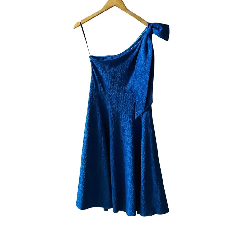 Nanette Lepore Blue Bow Detail One Shoulder A Line Dress Size 6 NWT